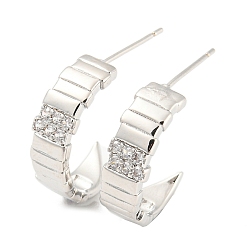 Platinum Rack Plating Brass Cubic Zirconia Arch Stud Earrings, Long-Lasting Plated, Lead Free & Cadmium Free, Platinum, 18.5x5.5mm
