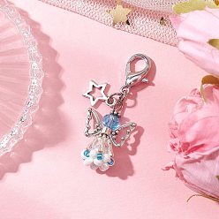 Темно-Голубой Подвесные украшения из стеклянных бусин и сплава в виде ангела, подвески с застежкой-клешней в виде лобстера для украшений сумок, старинное серебро и платина, глубокое синее небо, 45 мм