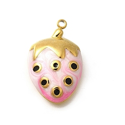 Pink 304 нержавеющей стальной эмали подвески, клубничное очарование, реальный 18 k позолоченный, розовые, 21x13.5x4 мм, отверстие : 1.5 мм