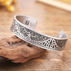 Античное Серебро Магнитные браслеты-манжеты из сплава с узором «дерево жизни» для мужчин, античное серебро, 7-1/2x5/8 дюйм (19x1.5 см)