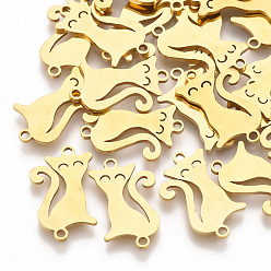 Золотой 201 соединители звеньев из нержавеющей стали, лазерная резка, силуэт кота, золотые, 17.5x11x1 мм, отверстие : 1.4 мм
