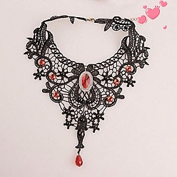 Красный Готический сплав стеклянное кружево сердце нагрудник колье колье для женщин, красные, 13.39 дюйм (34 см)