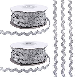Серебро 2 рулоны полиэфирной ленты, волнистый изогнутый край, серебряные, 1/4 дюйм (5 мм), около 27.34 ярдов (25 м) / рулон