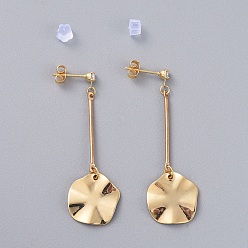 Golden Brass Dangle Stud Earrings, with Cubic Zirconia, Iron Bar Links, Brass Stud Earring Findings, Brass & Plastic Ear Nuts, Flat Round, Golden, 46.5mm, Pin: 0.8mm