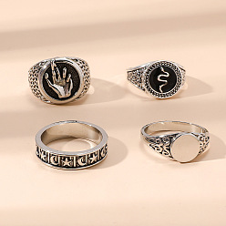 Античное Серебро Комплект колец-манжет/палец из сплава со стразами и эмалью, античное серебро, внутренний диаметр: 20 мм