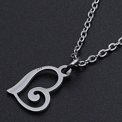 Нержавеющая Сталь Цвет Не тускнеющие 201 ожерелья с подвесками из нержавеющей стали, с кабельными цепями и когтями омара застежками, сердце, цвет нержавеющей стали, 15.74 дюйм (40 см), 1.5 мм