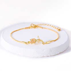 Pink Браслеты из золотой латуни, украшения для женщин, цветок, розовые, 5-7/8 дюйм (15 см)