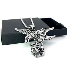 Нержавеющая Сталь Цвет Ожерелья из нержавеющей стали с подвеской в виде орла и черепа для мужчин, цвет нержавеющей стали