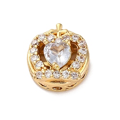 Золотой Стойки обшивки латунь микро проложить кубического циркония бусы, со стеклом, долговечный, без свинца и без кадмия, плоско-круглые с сердцем, золотые, 12x7 мм, отверстие : 1.5 мм