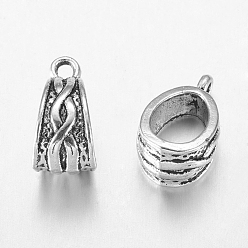 Antique Silver Tibetan Style Tube Bails, Loop Bails, Bail Beads, Lead Free and Cadmium Free, Antique Silver, about 14mm long, 7.5wide, 9mm thick, hole: 1.5mm