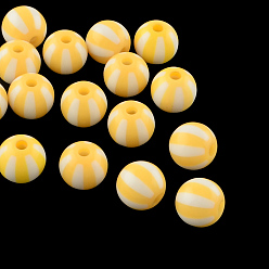 Оранжевый Полоса непрозрачные акриловые шарики, круглые, оранжевые, 11~12x11 мм, Отверстие : 3 мм , около 550 шт / 500 г