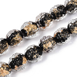 Черный Бусины лэмпворк , сусального золота стеклянные бусины, баррель, чёрные, 10~11x9~10 мм, отверстие : 1.5 мм, около 50 шт / нитка, 19.69'' (50 см)