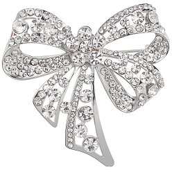 Платина 1Значки для лацканов одежды из сплава поликарбоната с бантом и стразами, платина, 48x49.5 мм