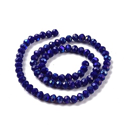Blue Electroplate Opaque Solid Color Glass Beads Strands, Half Rainbow Plated, Faceted, Rondelle, Blue, 2.5x1.5mm, Hole: 0.4mm, about 195pcs/strand, 11 inch(27.5cm)