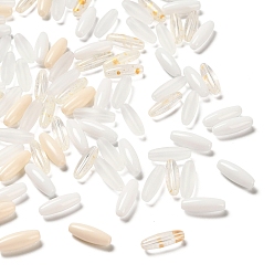 (404) Непрозрачное AB Кислое яблоко Окрашенные стеклянные бусины, продолговатый длинный овал, разнообразные, цветочный белый, 12.5x4.5 мм, отверстие : 0.9~1 мм, Около 2857 шт / 1000 г