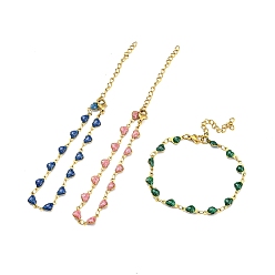 (52) Непрозрачная лаванда Браслет-цепочка с эмалированным сердцем, PVD вакуумное покрытие золото 201 браслет из нержавеющей стали, разноцветные, 6-3/4 дюйм (17.3 см)