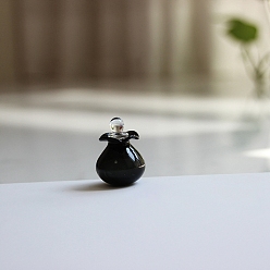 Черный Миниатюрная стеклянная бутылка, с крышкой, аксессуары для кукольного домика с микро-ландшафтом, притворяясь опорными украшениями, чёрные, 22x19 мм
