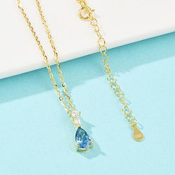 Золотой 925 Женское ожерелье из стерлингового серебра с подвеской в виде капли и сапфиром, золотые, 15.71 дюйм (39.9 см)
