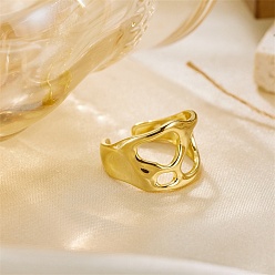 Golden 304 Stainless Steel Cuff Open Rings for Women, Golden, 14mm, US Size 7 1/4(17.5mm)