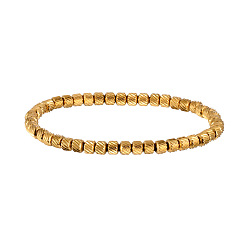 Настоящее золото 18K 304 эластичные браслеты из нержавеющей стали для женщин и мужчин, рондель с диагональным узором, реальный 18 k позолоченный, долговечный, ионное покрытие (ip), реальный 18 k позолоченный, бусины : 4 мм диаметром, 6.77 дюйм (17.2 см)