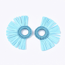 Небесно-голубой Кулон из рафии с кисточками, с кольцом из полиэстера, вентилятор, голубой, 47~55x68~78x5~6 мм, отверстие : 14 мм