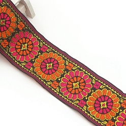 Cerise Flache Stickerei-Polyesterbänder im Ethno-Stil, Jacquardband, Bekleidungszubehör, cerise, 2 Zoll (50 mm), ca. 7.66 Yards (7 m)/Stk