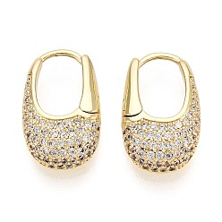 Настоящее золото 16K Латунные серьги-кольца с микропаве из прозрачных кубических цирконий, реальный 16 k позолоченный, 19.5x12x5.5 мм