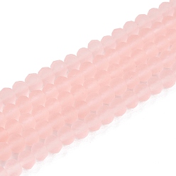 Pink Прозрачные стеклянные бусины, граненые, матовые, рондель, розовые, 4 мм, отверстие : 1 мм, около 105~110 шт / нитка, 38~39 см