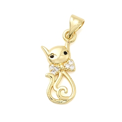 Cat Shape Латунные микро проложить кубического циркония подвески, без кадмия и без свинца, стойки покрытие, долговечный, реальный 18 k позолоченный, форма кошки, 21x10x2.5 мм, отверстие : 5x3.5 мм