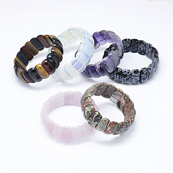 Mixed Stone Natural & Synthetic Mixed Stone Stretch Bracelets, Rectangle, 2-3/8 inch(59mm), 25mm