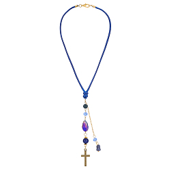 Полуночно-синий 2 подвеска для автомобиля из стеклянных бусин, натурального иолита, натурального окрашенного лазурита и сплава. С латунными цепями и вощеным полиэфирным шнуром, темно-синий, 248 мм