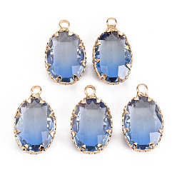 Светлый Стально-синий Стеклянные подвески градиентного цвета, с настройками латуни, граненые, овальные, золотой свет, светло-стальной синий, 19x11x5.5 мм, отверстие : 1.6 мм