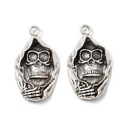 Античное Серебро Сплавочные подвески тибетского стиля, череп, античное серебро, 41.5x23.5x9 мм, отверстие : 3.5 мм