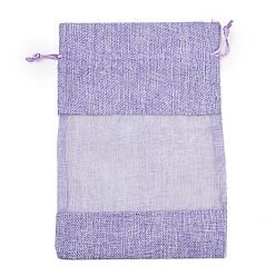 Лиловый Пакеты для упаковки в хлопок, шнурок сумки, с лентами из органзы, сирень, 23x16x0.35 см