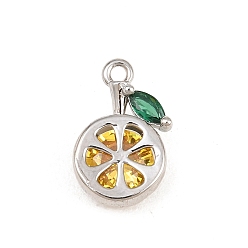 Platino Colgantes de circonitas cúbicas de colores con pavé de latón, encantos de limon, chapado en rack, larga duración plateado, sin plomo y el cadmio, Platino, 15.5x10x4 mm, agujero: 1.5 mm