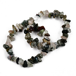 Indian Agate Unisex Chip Natural Indian Agate Beaded Stretch Bracelets, Inner Diameter: 1-3/4~2 inch(4.5~5cm)