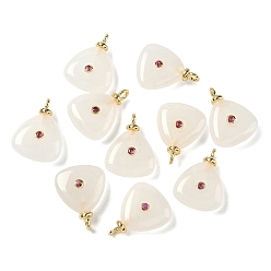 Белый Нефрит Натурального белого нефрита подвески, треугольные подвески с латунной микрофиброй и фианитами, долговечный, стойки покрытие, реальный 18 k позолоченный, без кадмия и без свинца, 20x15x6.5~7.5 мм, отверстие : 2.5 мм