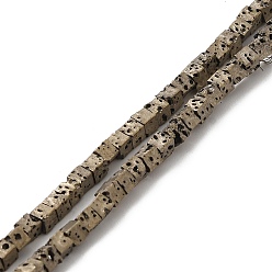 Светло-Золотое Покрытие Гальванические бусины из натуральной лавы, квадратный, свет позолоченные, 2.5x2.5x2.5 мм, отверстие : 0.8 мм, около 158 шт / нитка, 16.14'' (41 см)