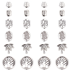 Mixed Color 120Pcs 6 Style Tibetan Style Alloy Beads, Cadmium Free & Lead Free, Leaf  & tree, Mixed Color, 20pcs/style