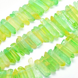 Lawn Green Electroplated Natural Quartz Crystal Pointed Beads Strands, Dyed, Bullet, 26~50x7~10x11~13mm, Hole: 2mm, about 43pcs/strand, 16.1 inch(41cm)