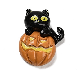 Cat Shape Кабошоны из непрозрачной смолы на Хэллоуин, кот с тыквой, 34x28x11 мм