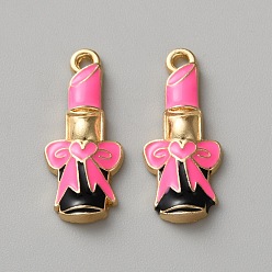 Темно-Розовый 10 шт. Подвески из сплава эмали, золотые, губная помада, темно-розовыми, 26x11x3.5 мм, отверстие : 1.8 мм