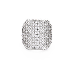 Прозрачный Латунные микро проложить манжеты кольца кубического циркония, открытые кольца для женщин, без кадмия, без никеля и без свинца, Реальная платина, прозрачные, размер США 6 3/4 (17.1 мм)