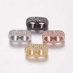 Mixed Color Brass Micro Pave Cubic Zirconia Multi-strand Links, Cadmium Free & Lead Free, For Leather Cord Bracelets Making, Oval, Clear, Mixed Color, 15x4x8mm, Hole: 5.5mm