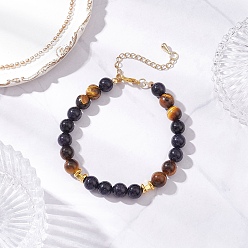 Синий Драгоценный Камень Круглые браслеты из натурального тигрового глаза и синтетического синего авантюрина для женщин, 8 дюйм (20.35 см)