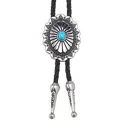 Античное Серебро Регулируемые ожерелья-лариаты из синтетического бирюзового сплава с цинковым сплавом, овальные, черного цвета из искусственной кожи, шнуры-боло, античное серебро, 37.40 дюйм (95 см)