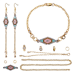 Golden DIY Earring and Bracelets Making, with MIYUKI & TOHO Japanese Seed Beads, Handmade Links, Brass Chain Links and Brass Earring Hooks, Golden, 12x10cm