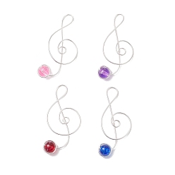 (52) Непрозрачная лаванда Волочильный станок прозрачное стекло медная проволока обернутая большие подвески, прелести музыкальных нот, разноцветные, 53~55x24~25x8 мм, отверстие : 12x6 мм