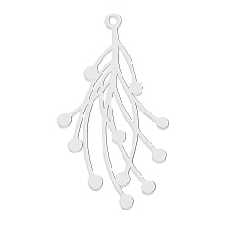 Нержавеющая Сталь Цвет Не тускнеющие 201 подвески из нержавеющей стали, лазерная резка, трава, цвет нержавеющей стали, 36x20x1 мм, отверстие : 1.6 мм