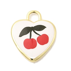 Вишня Латунные подвески с принтом, сердце прелести, долговечный, реальный 18 k позолоченный, вишня, 19x16x3 мм, отверстие : 3x3 мм